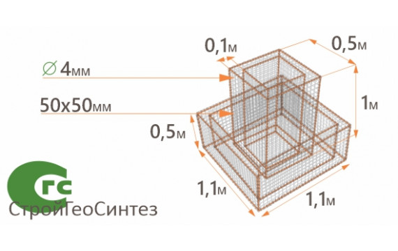 Габион Клумба двухуровневая 1.1x1.1x0.5/0.5x0.5x1-4-Ц (50x50)