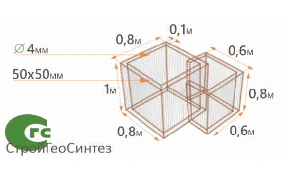 Габион Клумба совмещеная 0.8x0.8x1/0.6x0.6x0.8-4-Ц (50x50)
