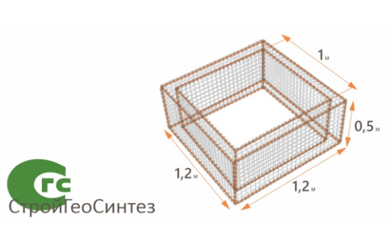 Габион Клумба квадратная двухуровневая 0,6х0,6х1/1,2х1,2х0,5-3,8-Ц №1